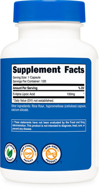 Thumbnail for Nutricost R-Alpha Lipoic Acid 100mg, 120 Capsules - Veggie Capsules, Non-GMO, Gluten Free
