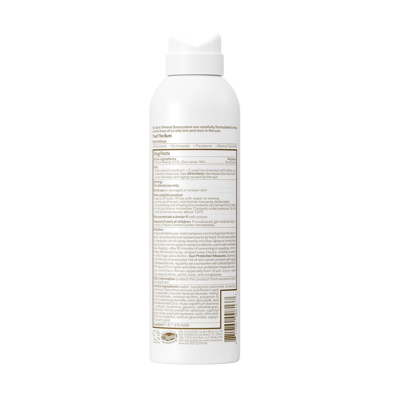 Sun Bum Mineral SPF 50 Sunscreen Body Spray - Water-Resistant Broad Spectrum Moisturizing Sunscreen with Vitamin E - Hawaii 104 Act Compliant (Made without Octinoxate & Oxybenzone) - 6 oz