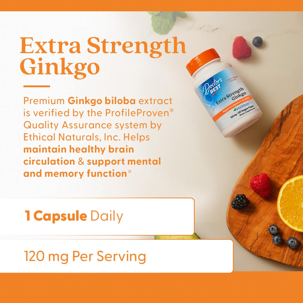 Doctor's Best Extra Strength Ginkgo, Non-GMO, Gluten Free, Vegan, Soy Free, Promotes Mental Function and Memory, 120 mg, 120 Count (Pack of 1)