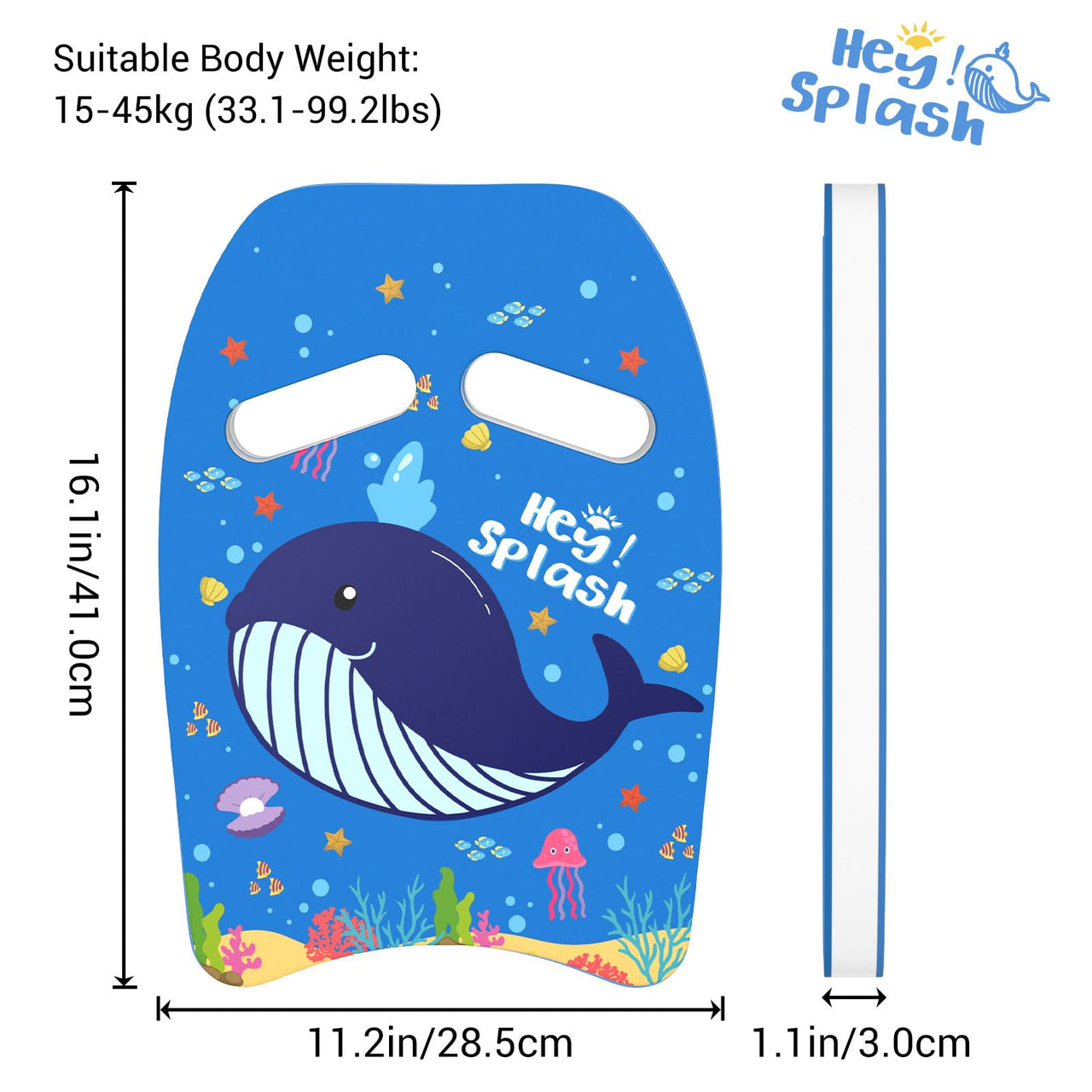 HeySplash Swim Kickboard for Kids, Swimming Kickboard Cute Pattern Swim Training Aid for Children, Pool Exercise Equipments for Beginning Swimmers Safety Swim Board Auxiliary, Indigo Whale