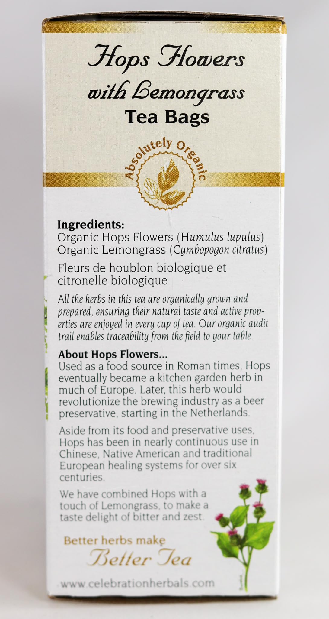 Celebration Herbals Organic Hops Flowers Tea Caffeine Free, 24 Herbal Tea Bags