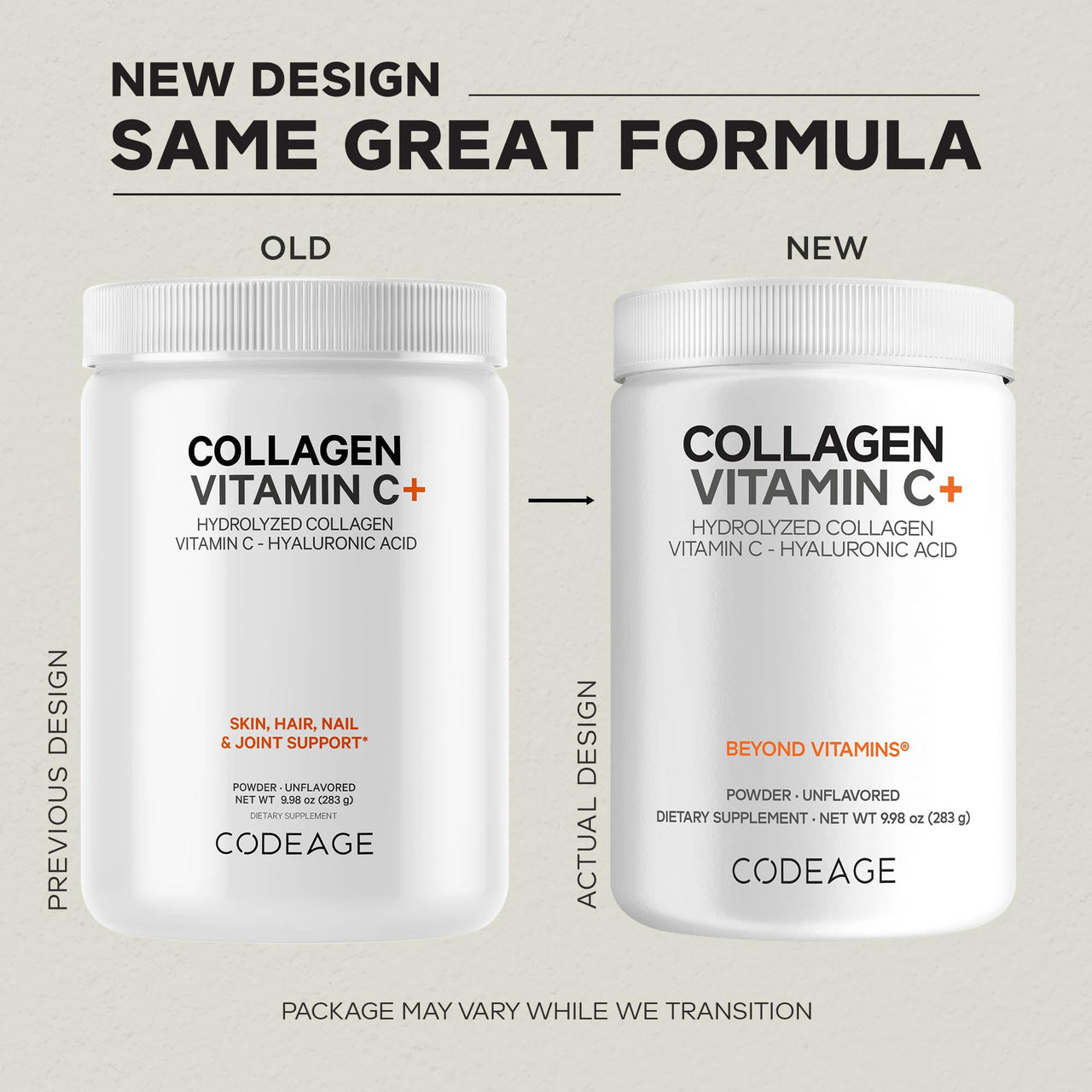 Codeage Collagen Peptides Powder + Vitamin C - 20g Grass-Fed Collagen Per Serving - Digestive Enzymes, Hyaluronic Acid, 18 Amino Acids - Hydrolyzed Collagen Protein - Non-GMO, Unflavored - 9.98 oz