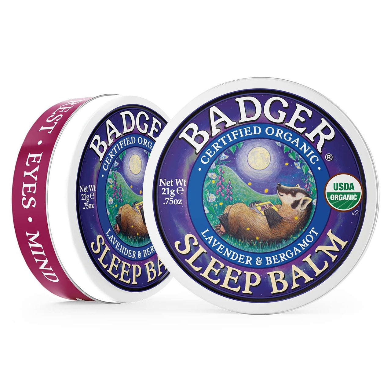 Badger Sleep Balm, Organic Essential Oil Aromatherapy Natural Sleep Balm for Adults & Kids, Relaxing & Calming Lavender & Bergamot Natural Sleep Support, .75 oz Tin, 2-Pack