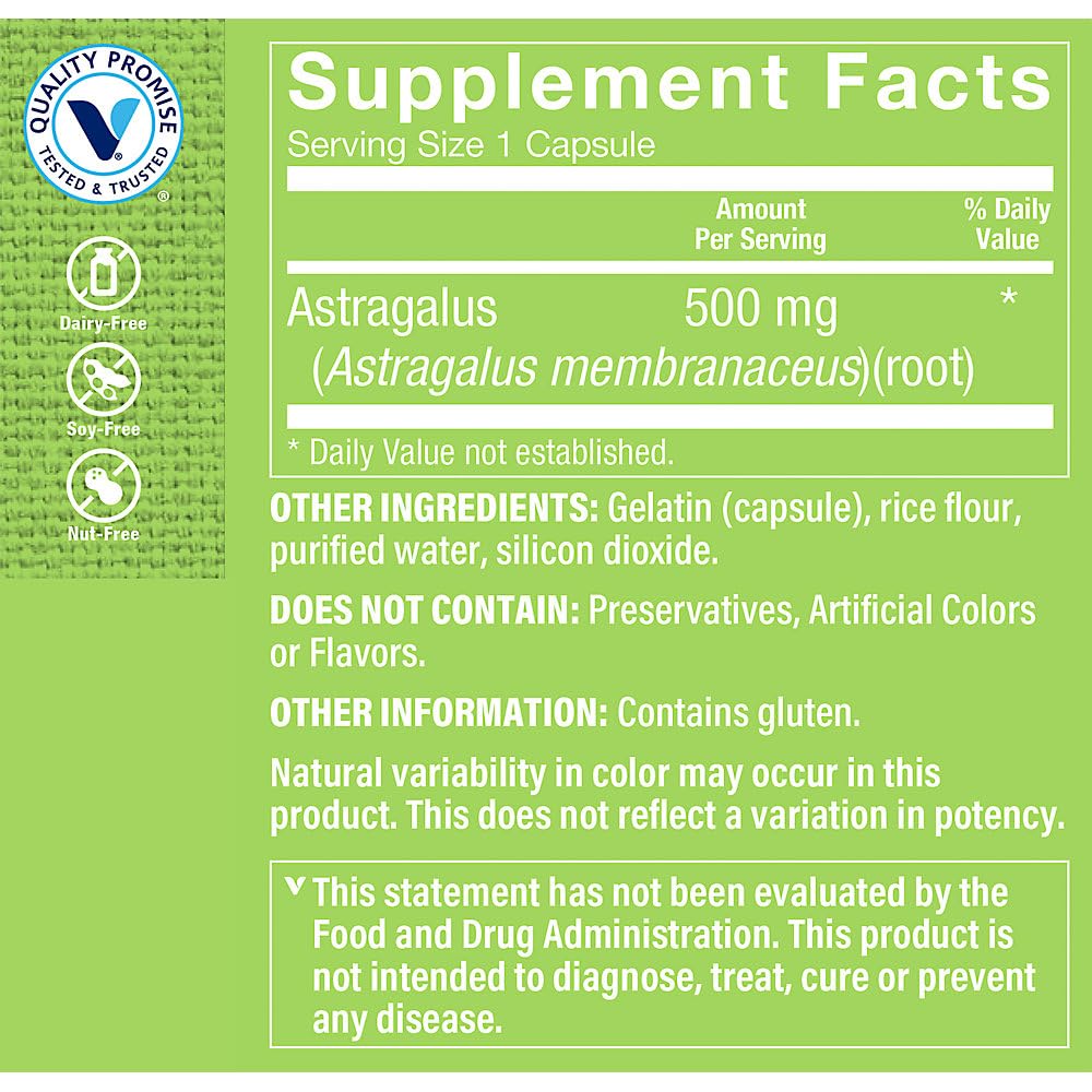 The Vitamin Shoppe Astragalus (Root) 500mg Herbal Supplement Support (100 Capsules)