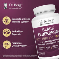 Thumbnail for Dr. Berg Black Elderberry Capsules (Advanced Immune Support*) with 15,000 IU Vitamin D, 60 mg of Zinc, & 90 mg of Camu Camu - (4-in-1) Sambucus Elderberry Immune Support Supplement - 90 Capsules
