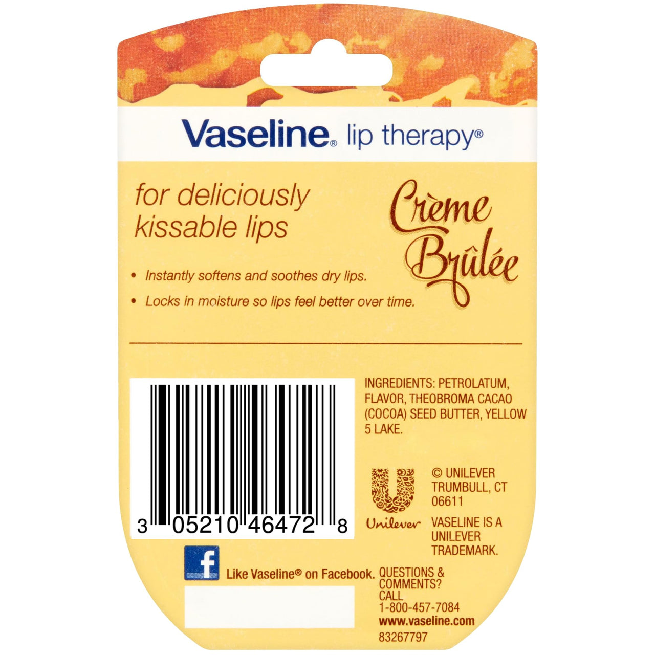 Vaseline Lip Therapy Crème Brûlée Mini 4-Pack – Moisturizing Lip Balm for Deliciously Kissable Lips, 0.25 Oz Ea