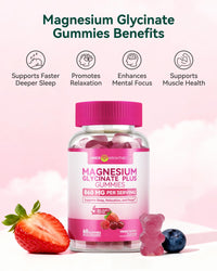 Thumbnail for Magnesium Glycinate Plus Gummies 860mg, Sugar-Free, Non-GMO, Gluten-Free, Magnesium Gummies for Adults & Kids, Sleep, Relaxation & Focus, Magnesium Supplement for Women, Mixed Berry Flavor, 60 Count