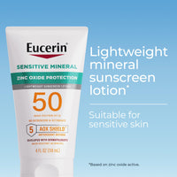 Thumbnail for Eucerin Sun Sensitive Mineral Sunscreen Lotion SPF 50 with Zinc Oxide Protection, Hypoallergenic Sunscreen for Sensitive Skin, Oxybenzone and Octinoxate Free, 4 Fl Oz Tube