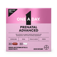 Thumbnail for One A Day Prenatal Advanced- Prenatal Vitamins with Folic Acid, Choline, DHA & Iron, Pregnancy Vitamins for Women to Support Baby’s Development, 30+30 Ct (60 Total Set) (Packaging May Vary)