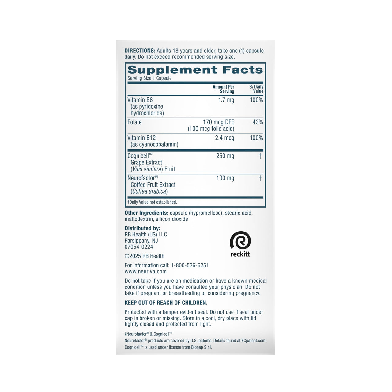 NEURIVA Memory 3D Brain Supplement - Decaffeinated Nootropic Capsules for Memory, Focus, & Cognitive Function - Short Term, Long Term, & Working Memory Support - 50ct