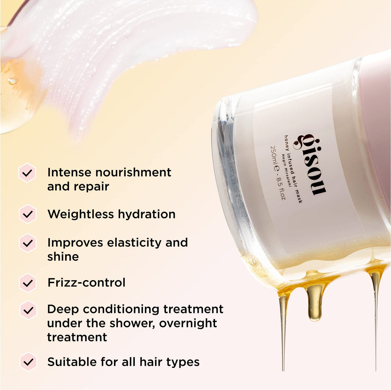 Gisou Honey Infused Hair Mask to Hydrate and Repair for Softer, Stronger, More Manageable Hair (7.8 Fl. Oz)
