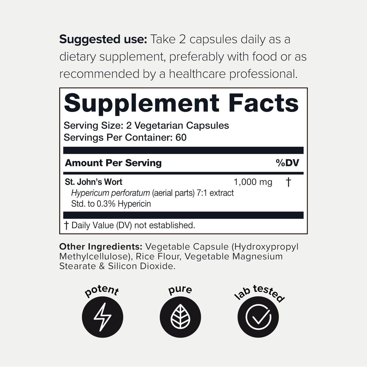 1,000mg Ultra High Strength St. John's Wort Capsules (Non-GMO) - 7X Concentrated Extract - 0.3% Hypericin - Highly Purified and Bioavailable - 120 Capsules