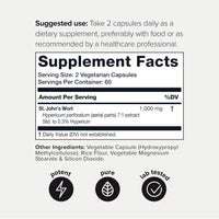 Thumbnail for 1,000mg Ultra High Strength St. John's Wort Capsules (Non-GMO) - 7X Concentrated Extract - 0.3% Hypericin - Highly Purified and Bioavailable - 120 Capsules