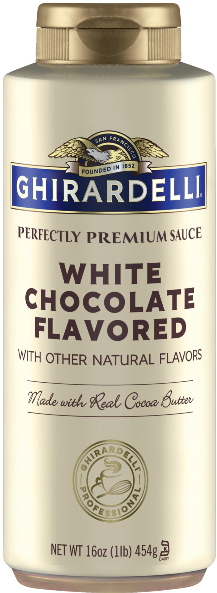 Ghirardelli White Chocolate Sauce, 16 Ounce Squeeze Bottle with Ghirardelli Stamped Barista Spoon