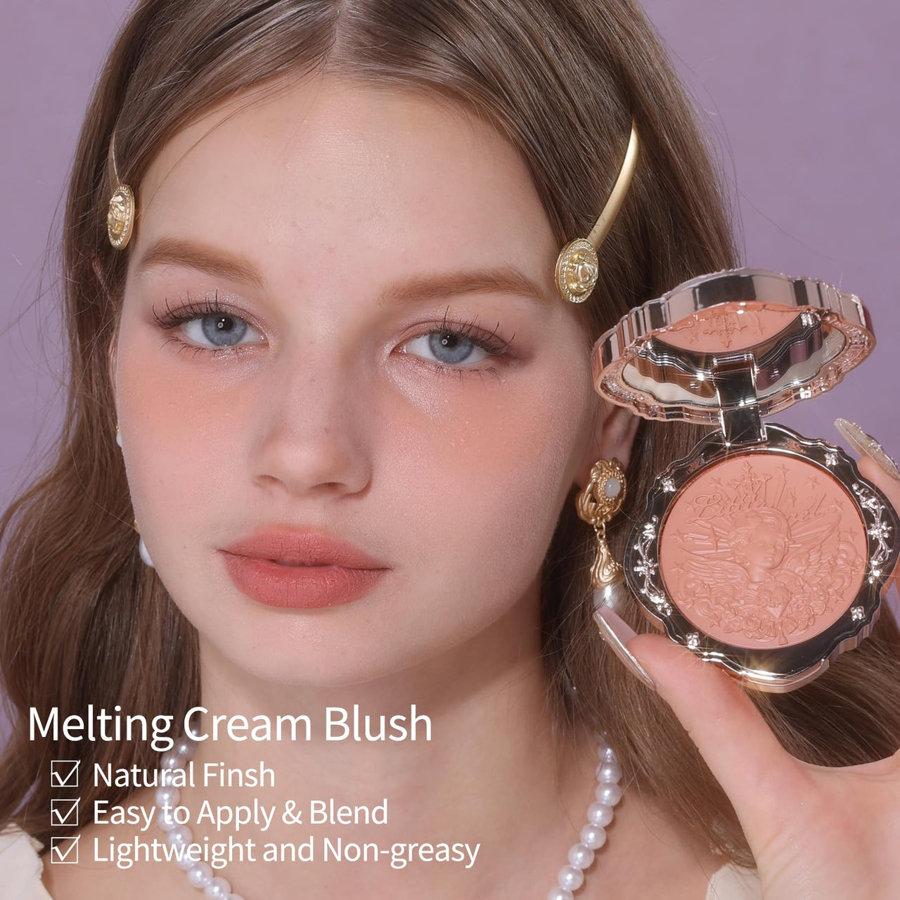Flower Knows Little Angel Cream Blush,Sany Nude Hydrating Blush for Cheeks,Buildable & Blendable Dewy Face Makeup,Soft Long-Lasting Cute Make Up for Women & Girls,0.21 Oz(05 Fingertip Stellar)