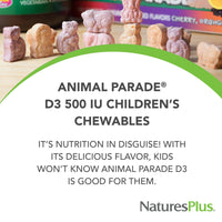 Thumbnail for NaturesPlus Animal Parade Vitamin D3 Children’s Chewables - Black Cherry Flavor - 90 Animal-Shaped Tablets, Pack of 2 - Gluten Free, Vegetarian, Hypoallergenic - 180 Total Servings