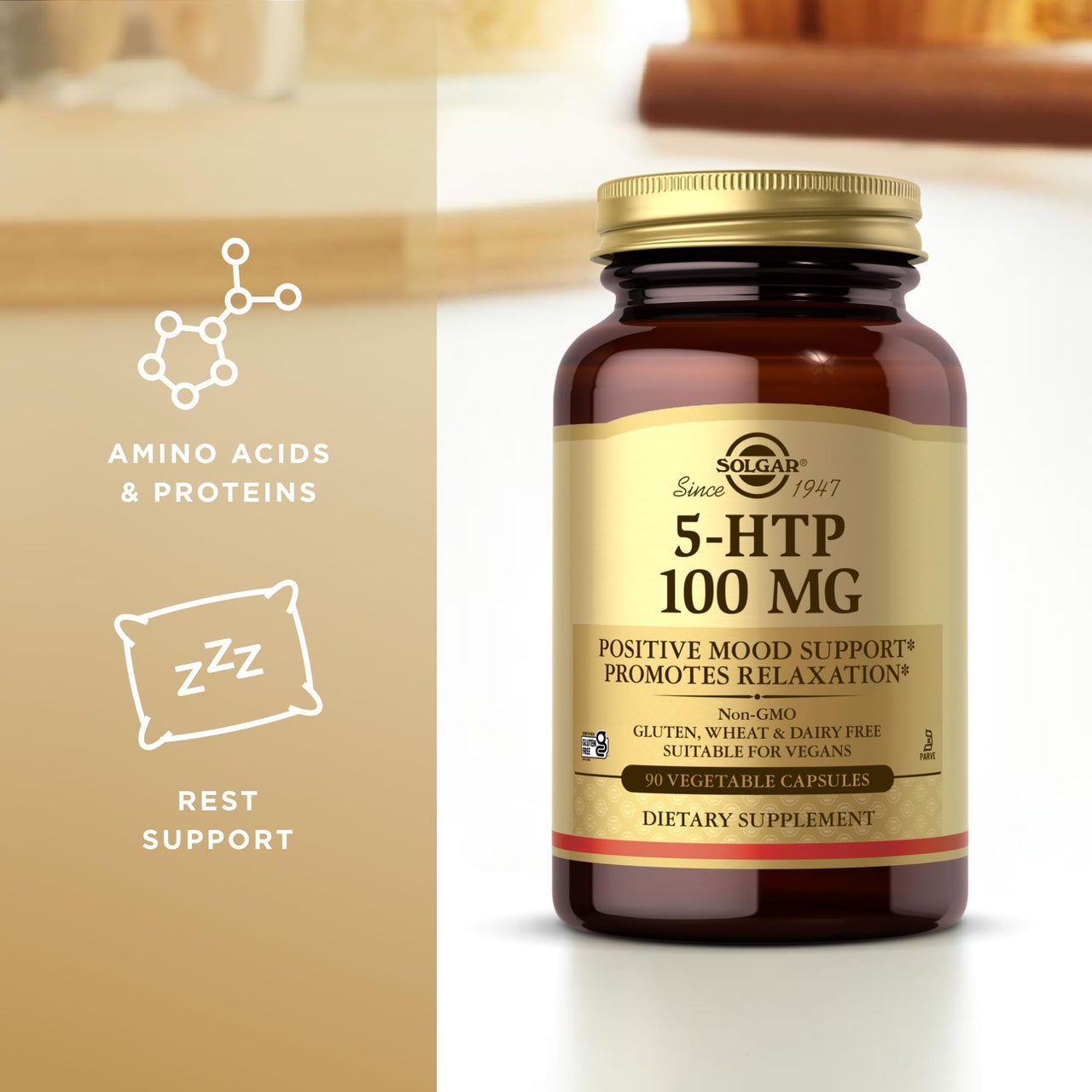 Solgar 5-HTP 100 mg - 90 Vegetable Capsules - Promotes Relaxation - Non-GMO, Vegan, Kosher & Gluten Free - 90 Servings