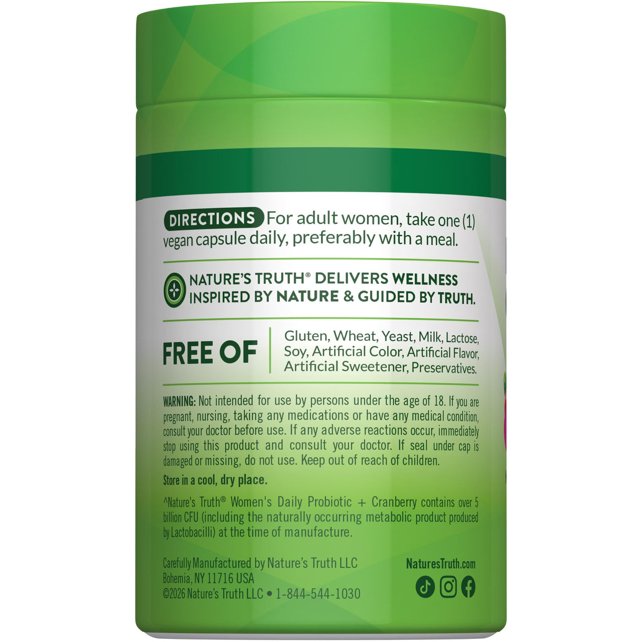 Nature's Truth Probiotics for Women | 5 Billion CFUs Daily | 40 Vegan Capsules | with Cranberry | Non-GMO & Gluten Free | No Refrigeration Needed
