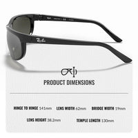 Thumbnail for Ray-Ban RB2027 PREDATOR 2 POLARIZED Rectangle Shaped Sunglasses for Men & Women – Includes Official Rayban Eyewear Kit – Ideal Formal & Casual Wear Sunglasses – Grey Lens