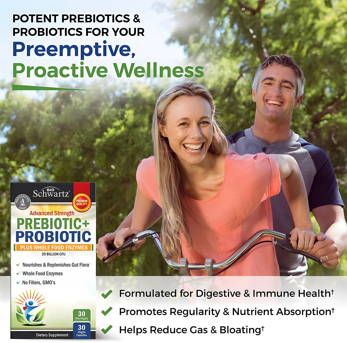 Advanced Prebiotics and Probiotics for Women & Men, Immune, Digestive & Gut Health with L. Reuteri, Inulin Fiber, Digestive Enzymes, Non-GMO, Gluten-Free, Dairy-Free, 30 Capsules