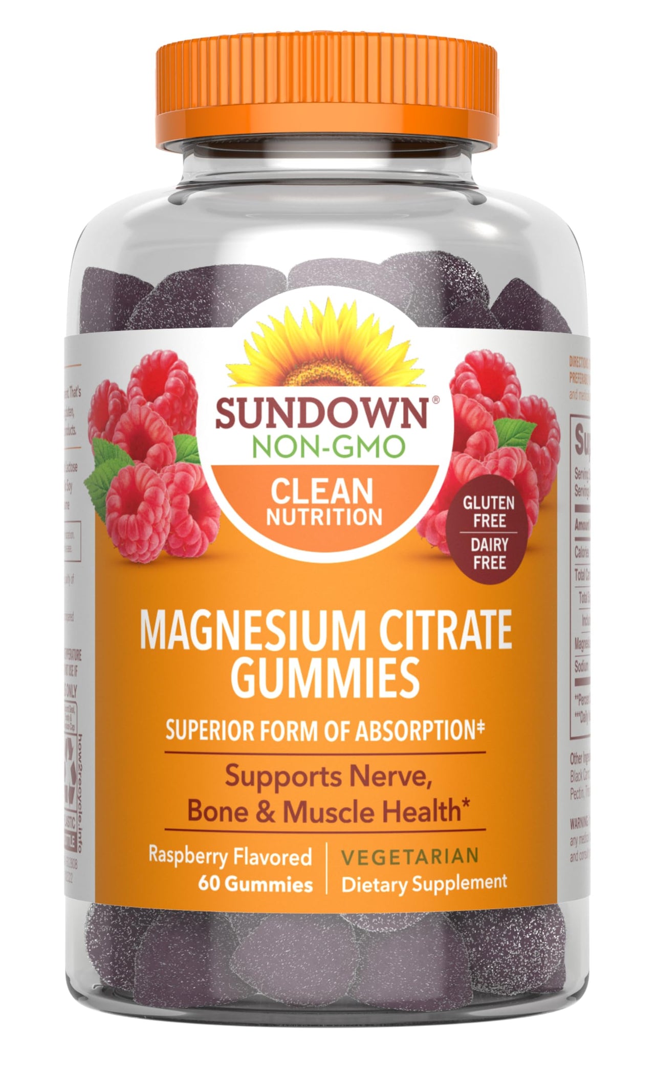 Sundown Magnesium Citrate Gummies, Raspberry Flavored, 60 Count