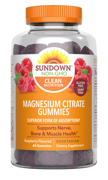 Sundown Magnesium Citrate Gummies, Raspberry Flavored, 60 Count