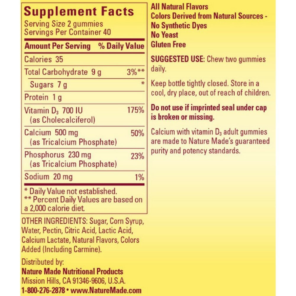 Nature Made Calcium Adult Gummies, Cherry, Orange & Strawberry 80 ea (Pack of 4)