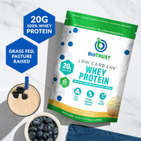 Thumbnail for BioTrust Low Carb Lite, 20 Grams of Grass-Fed Whey Protein Isolate, 100 Calories, ProHydrolase Digestive Enzymes, Non-GMO, Free from Soy and Gluten, rBGH-Free (14 Servings) (Vanilla Cupcake)