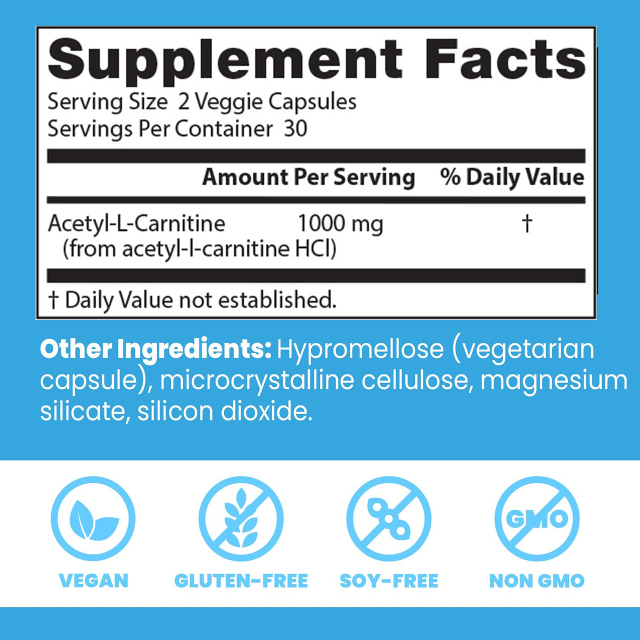 Doctors Best Acetyl-L-Carnitine, Supports Mental Focus & Alertness, Non-GMO, Gluten Free, Soy Free, Vegan 60 Veggie Caps