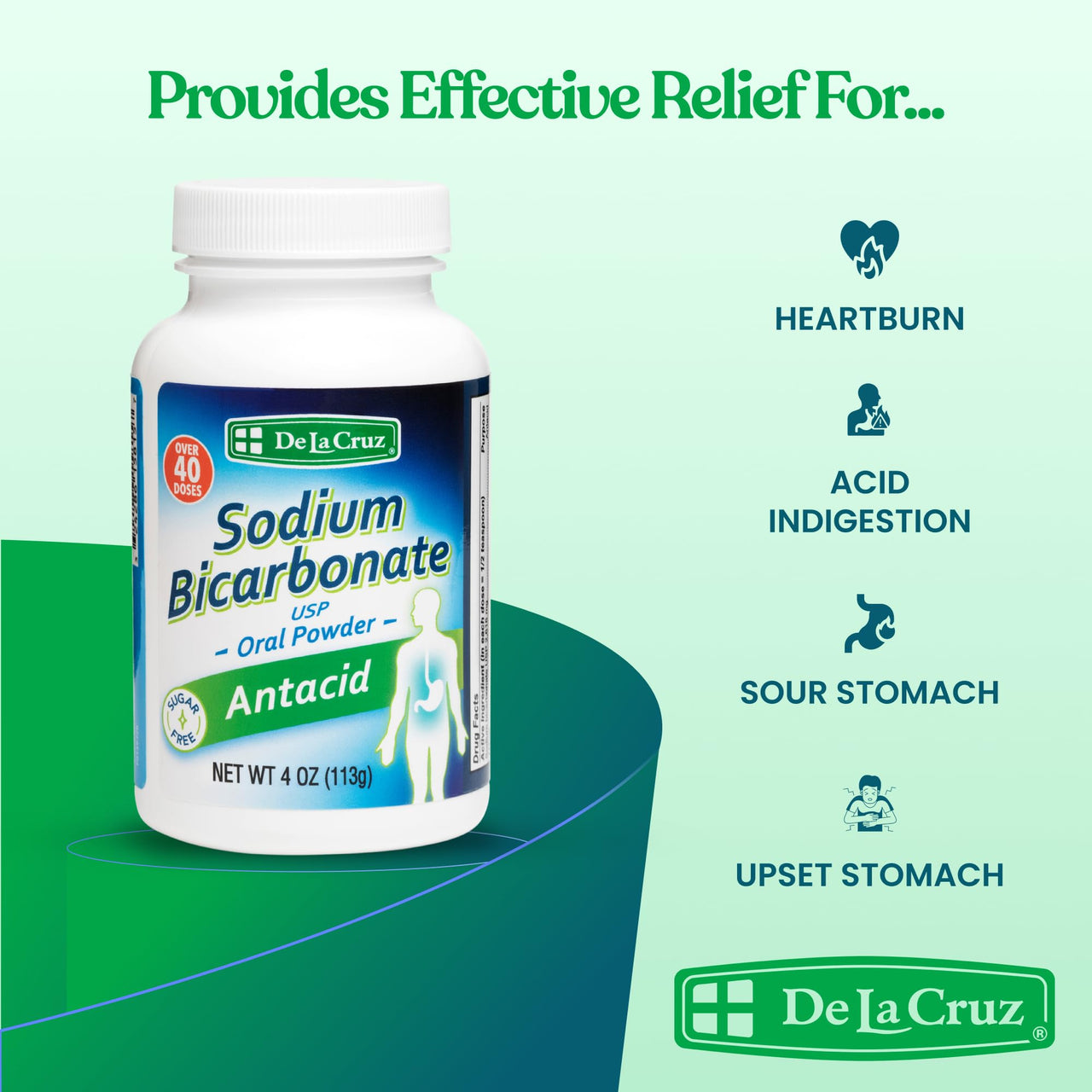 De La Cruz Pure Sodium Bicarbonate Powder – Baking Soda & Baking Powder Aluminium free Antacid for Heartburn & Indigestion – Packed in USA – 4 oz (2-Bottles)