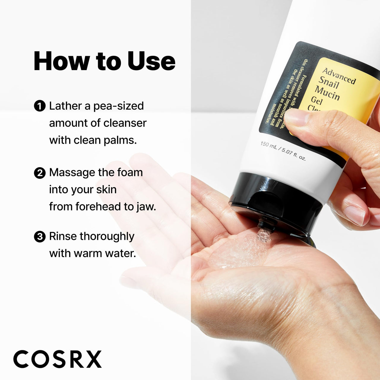COSRX Advanced Snail Mucin Gel Cleanser, 5.07 Fl Oz / 150 mL, Rich Daily Deep Cleansing Gel Cleanser for Dull, Dry & Sensitive Skin, Korean Skin Care, Korean Face Wash