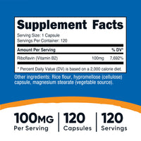 Thumbnail for Nutricost Vitamin B2 (Riboflavin) 100mg, 120 Capsules - Gluten Free and Non-GMO