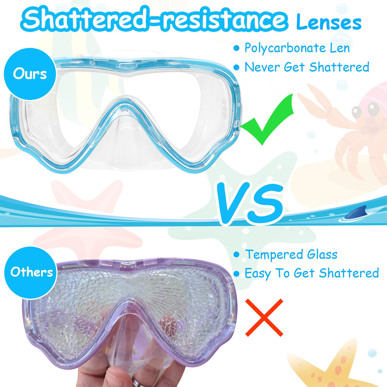 Vvinca Swim-Goggles with Nose Cover, 2 Packs Elastic Fabric Strap Snorkel Swim Mask Anti Fog UV No Pull Hair for Kids 3-14