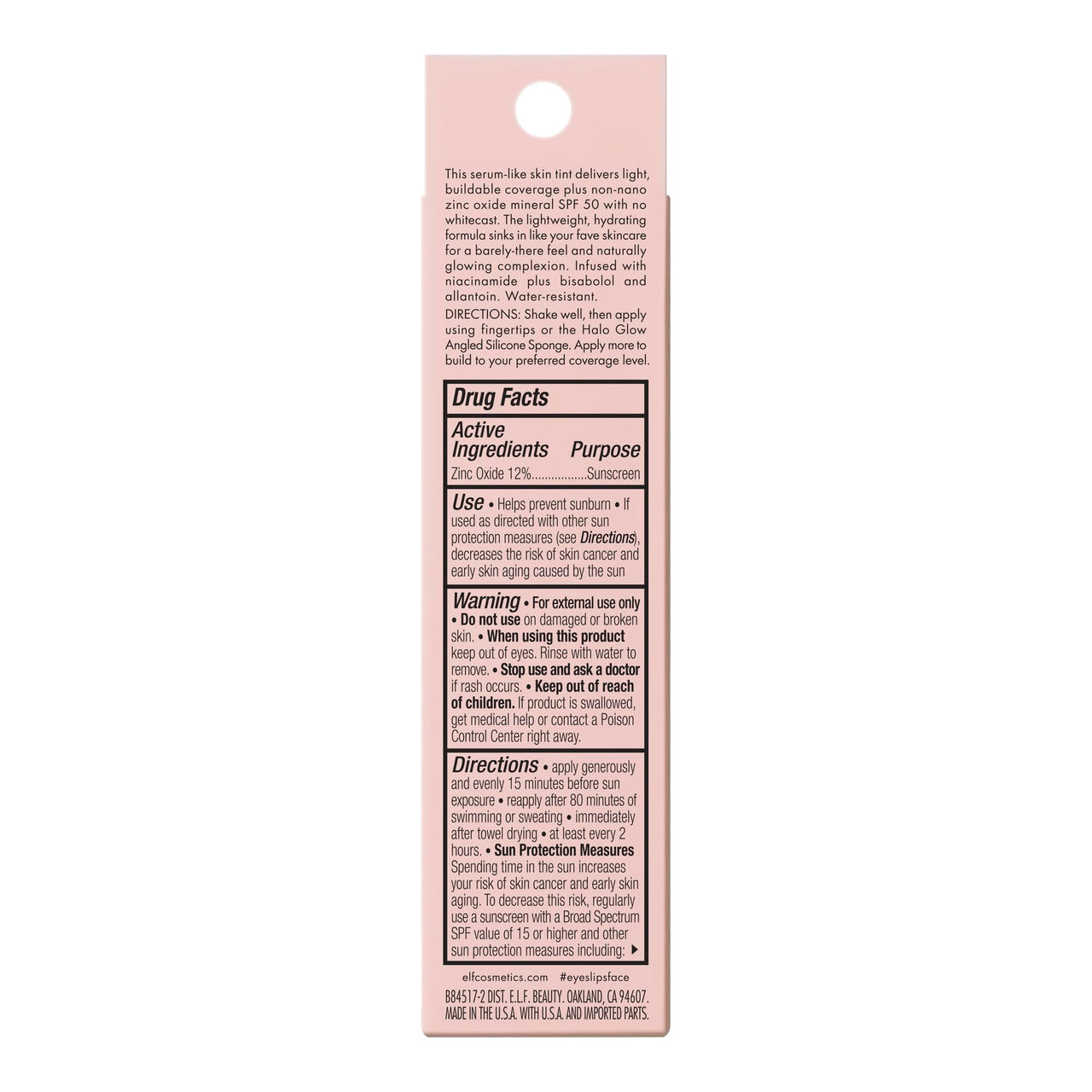 e.l.f. Halo Glow Skin Tint SPF 50, Tinted Moisturizer For Light, Buildable Coverage, Creates A Natural Glow, Vegan & Cruelty-Free, 14 Deep Warm