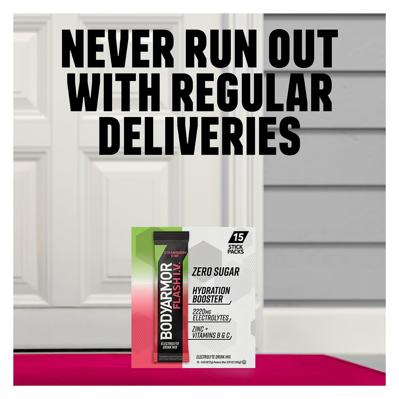 BODYARMOR Flash IV Electrolyte Packets, Strawberry Kiwi - Zero Sugar Drink Mix, Single Serve Packs, Coconut Water Powder (15 Count)