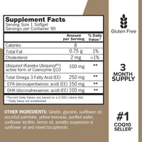 Thumbnail for Qunol Plus Ubiquinol CoQ10 100mg with Omega 3 Fish Oil 250mg, Extra Strength Antioxidant Supplement, 90 Count