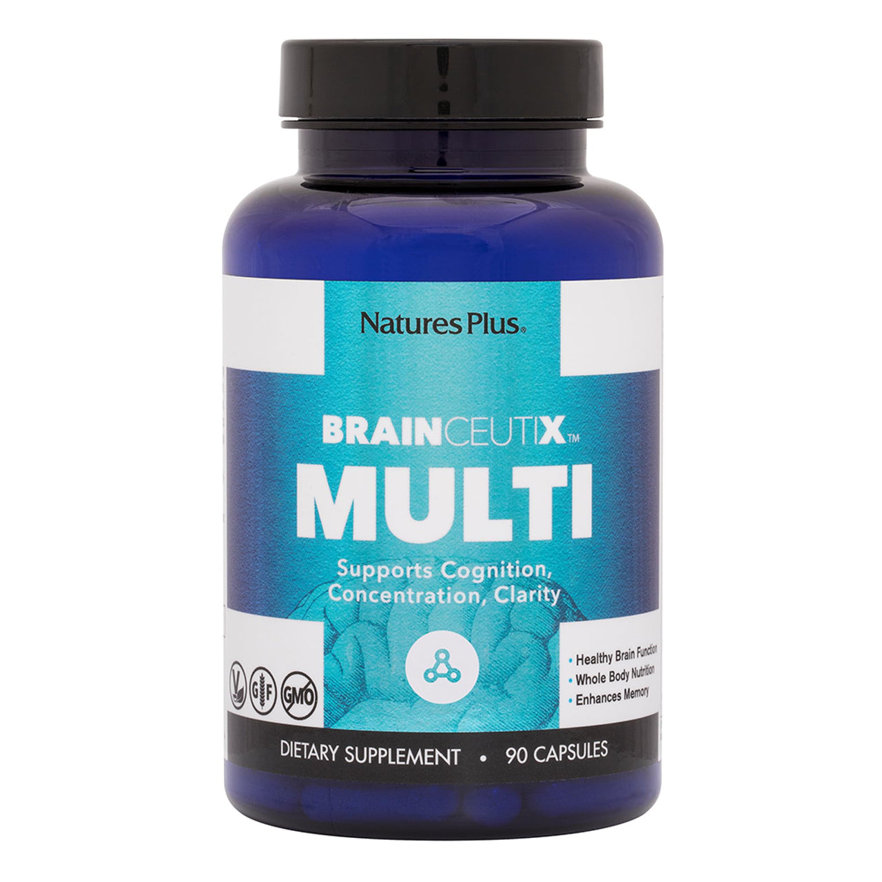 NaturesPlus BrainCeutix Multivitamin Capsules - 90 Capsules - Supports Cognition, Concentration & Clarity - Enhances Memory - Vegan, Gluten Free, Non-GMO - 30 Servings