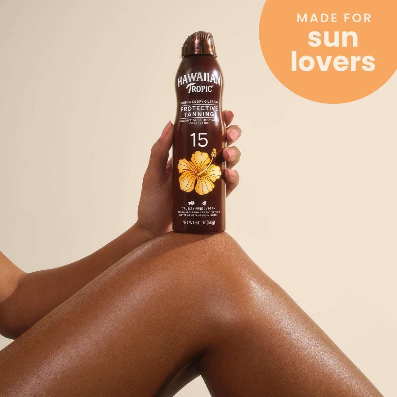 Hawaiian Tropic Dry Oil Tanning Spray Sunscreen SPF 15, 6oz | Protective Sun Tanning Oil with SPF 15 Sunscreen, Oxybenzone-Free, 6oz