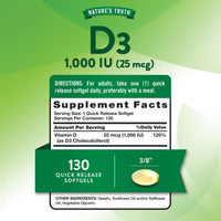 Thumbnail for Nature's Truth Vitamin D3 1000 IU Softgels | High Potency Formula | 25 mcg | Non-GMO & Gluten Free Supplement