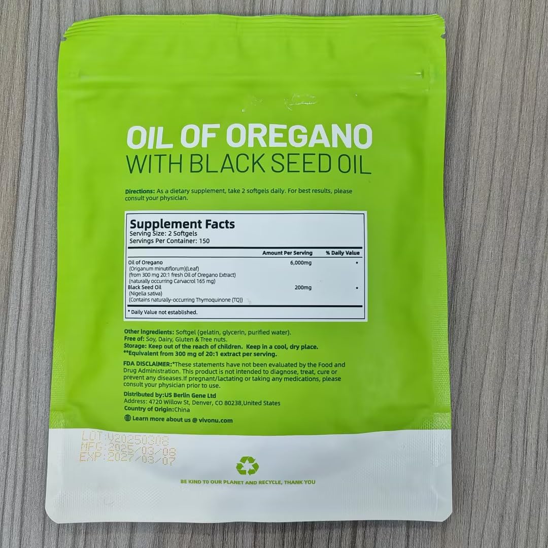 VivoNu Oil of Oregano Capsules, Balanced Oil of Oregano with Black Seed Oil, Organic OreganoOil Softgels,Carvacrol,Thymoquinone, Non-GMO