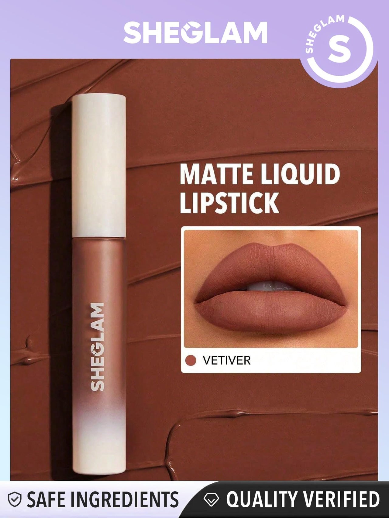 SHEGLAM Matte Allure Liquid Lipstick Long Lasting High Pigment Lipstick Nourishing Sunflower Oil Reduce Lip Care-Vetiver