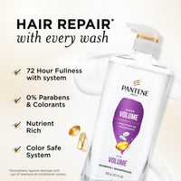 Thumbnail for Image 2 of Pantene Shampoo, Sheer Volume - 72-Hour Fullness, Lightweight Nourishment with Pro-Vitamin B5 + Antioxidants, Fine, Thin, Color-Treated Hair, Paraben Free, Remove Build Up for Body & Shine, 27.7 Fl Oz