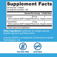 Thumbnail for Doctor's Best Lutein Supplement 20mg with Zeaxanthin - Lutein for Eyes, Eye Health Vitamins for Men & Women, Vision and Macular Health Support, Lutemax 2020 Marigold Flower Extract - 180 Softgels