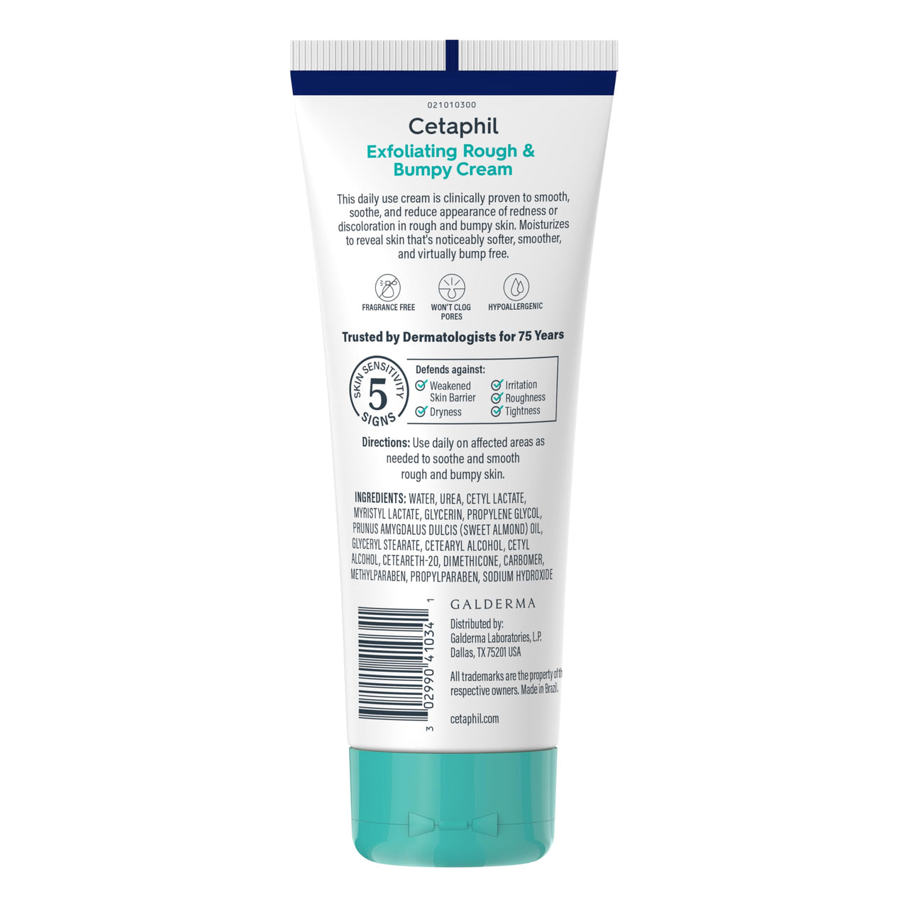 CETAPHIL Exfoliating Rough & Bumpy Cream, Lightweight Cream for All Skin Types, 8 oz Tube, 20% Urea, Gently Exfoliates, Refines Skin Texture, Dermatologist Recommended Brand