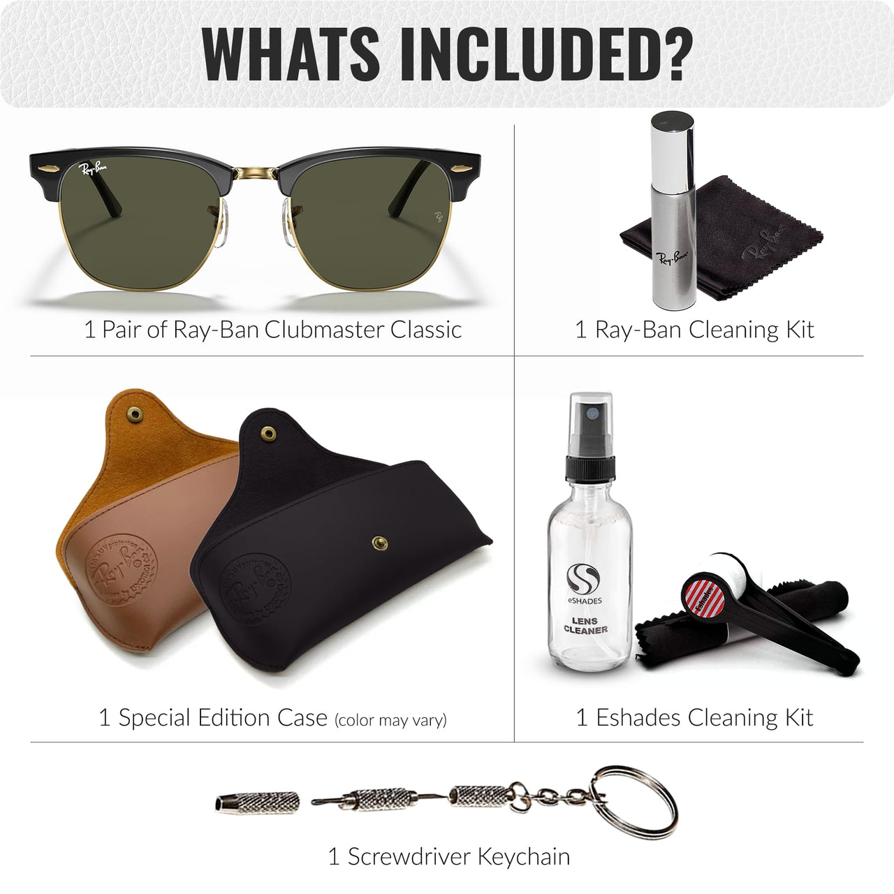 Ray-Ban RB3016 Clubmaster Classic Square Shape Sunglasses With Eyewear Kit Bundle - High Bridge Fit - Ideal Formal and Casual Wear Square Sunglasses