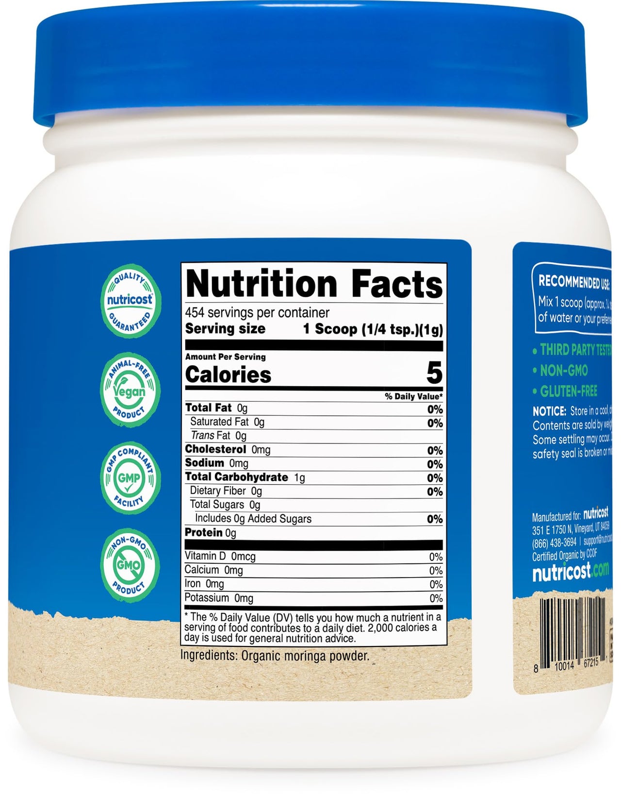 Nutricost Organic Moringa Powder 1LB (16oz) - Gluten Free, Non-GMO, Vegetarian Friendly