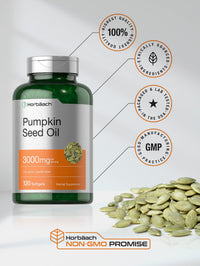 Thumbnail for Horbäach Pumpkin Seed Oil | 3000mg | 120 Softgel Capsules | Cold Pressed Dietary Supplement | Non-GMO and Gluten Free Formula