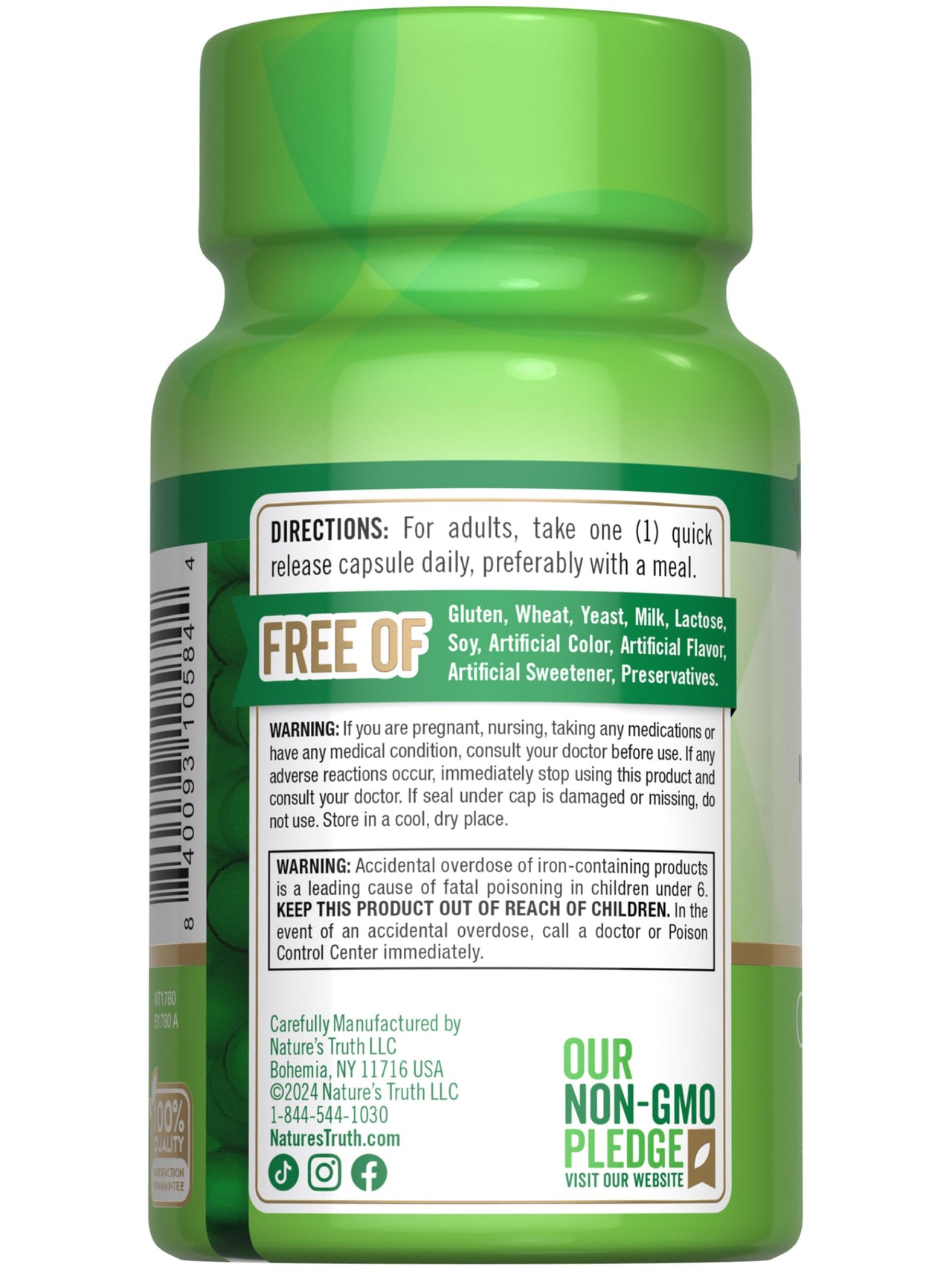 Nature's Truth Iron Supplement for Women & Men | 28 mg | 90 Capsules | Iron Bisglycinate | Non-GMO, Gluten Free