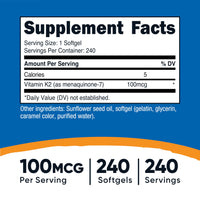 Thumbnail for Nutricost Vitamin K2 MK-7 100 mcg, 240 Softgels - Gluten Free and Non-GMO MK7