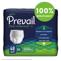 Thumbnail for Prevail Daily Protective Underwear - Unisex Adult Incontinence Underwear - Disposable Adult Diaper for Men & Women - Maximum Absorbency - XX-Large - 12 Count (Pack of 4)